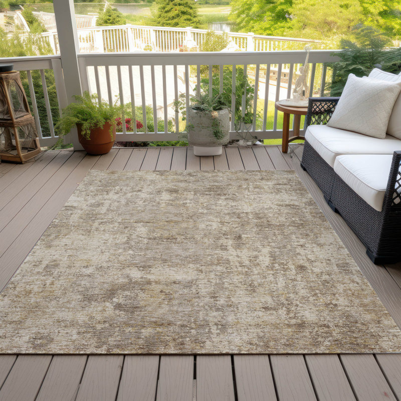 Machine Washable Indoor/Outdoor Xhevrie Taupe Rug, Rectangle 5' x 7'6"