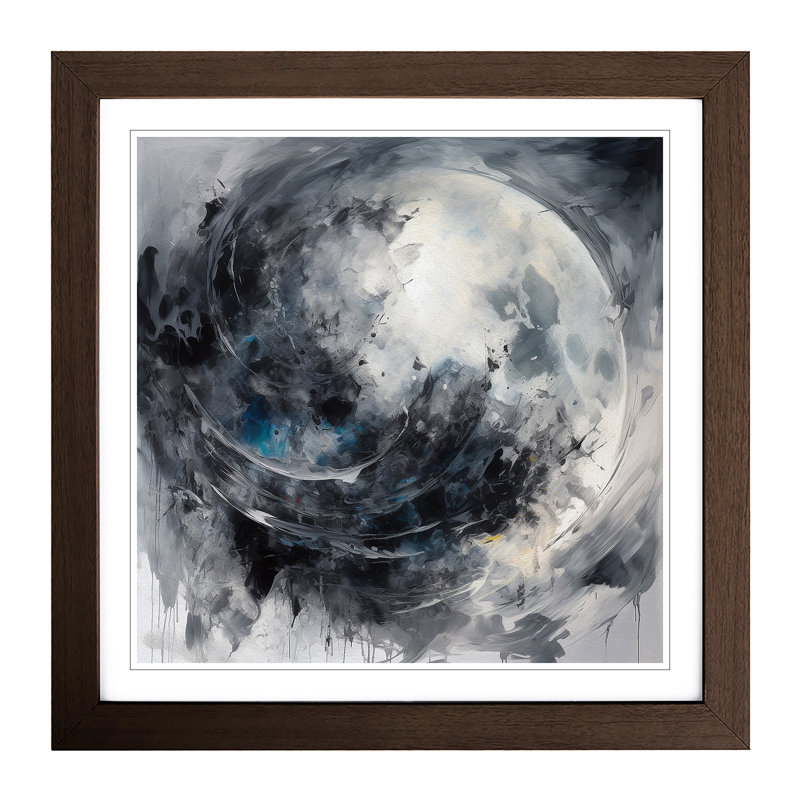 Moon Gestural Art No.2 - Framed Print, Walnut