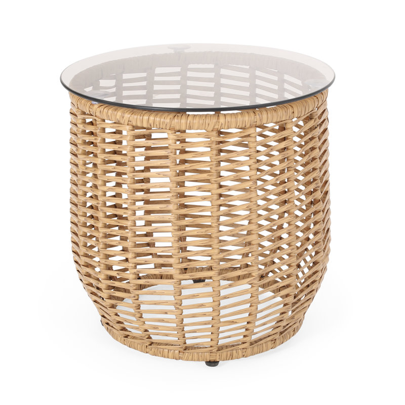 Kemmer Glass Top End Table, Light Brown