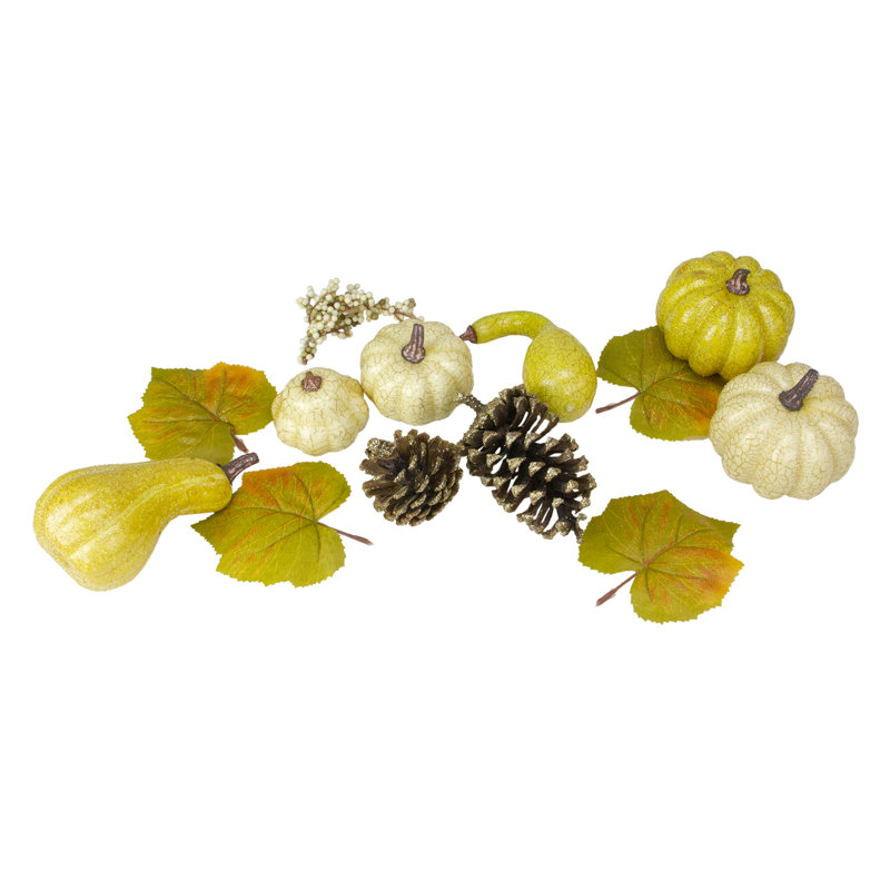 Ensemble de 12 décorations craquelées et scintillantes d'automne citrouille gourde, baies et pommes de pin