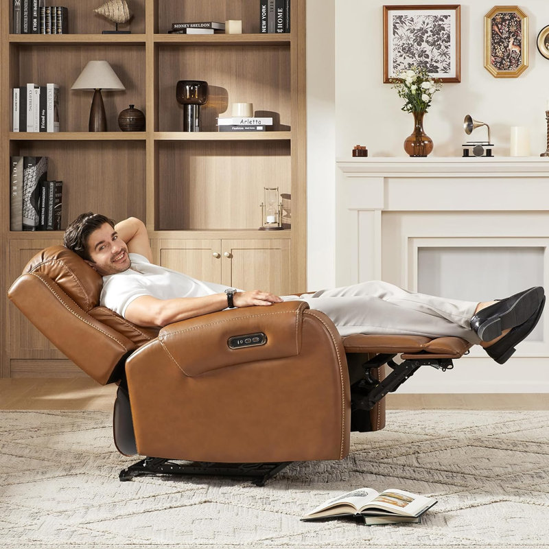 Power Recliner Chair For Adults With Adjustable Headrest, USB/Type-C Ports & zero clearance recliner  Design - Genuine Leather Electric Recliner For Small Spaces & Living Rooms