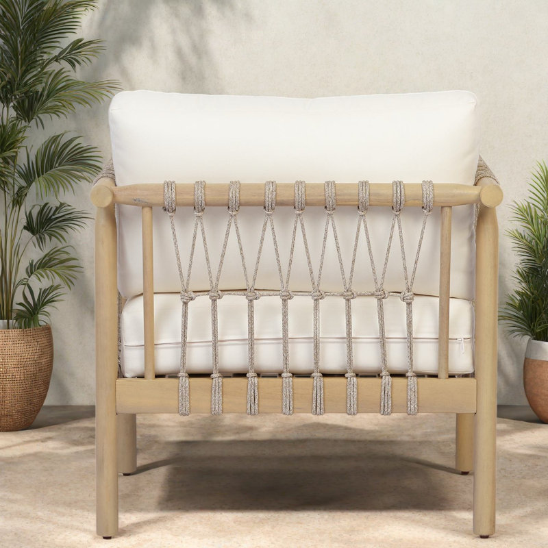 Chaises longues spacieuses pour patio, sièges modernes en corde de bois d'acacia pour terrasse