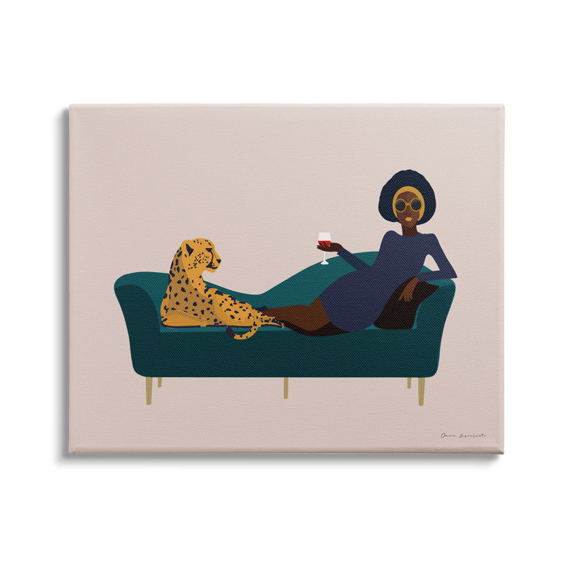 Art moderne sur plaque de verre à vin féminin avec guépard, art moderne par Omar Escalante, H 36 po x l 48 po x P 1,5 po