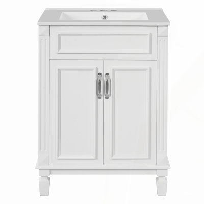 48 Inch Freestanding Bathroom Vanity with White Marble Pattern Sink, Gold Legs, 3 Drawers, and 2 Doors, Pre-assembled, Black