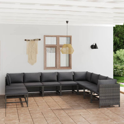 Ensemble de salon de patio 11 pièces avec coussins en poly rotin gris