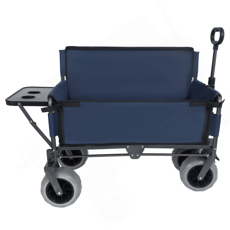 Chariot pliant 3-en-1 avec banquette et plateau de table pliable monté à l'arrière - capacité de 500 lb, pneus de plage 9 po x 4 po pour le camping, la plage, bleu foncé