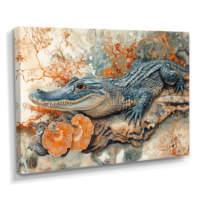 Aligator And Marble Felections II - Crocodile Wall Art