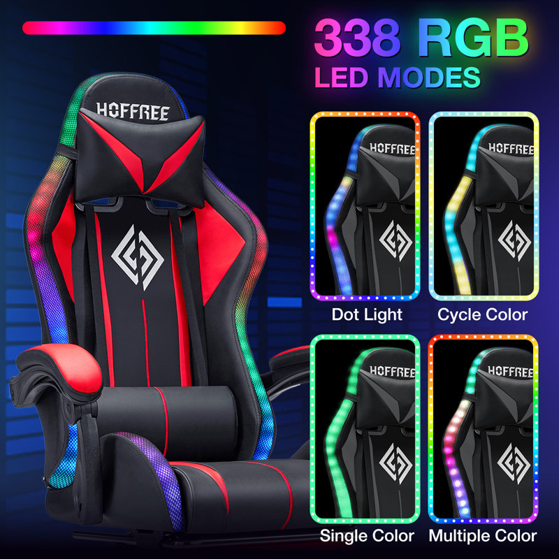 Fauteuil de jeu inclinable et ergonomique en cuir avec haut-parleurs intégrés et lumières DEL Hoffree, Rouge / noir