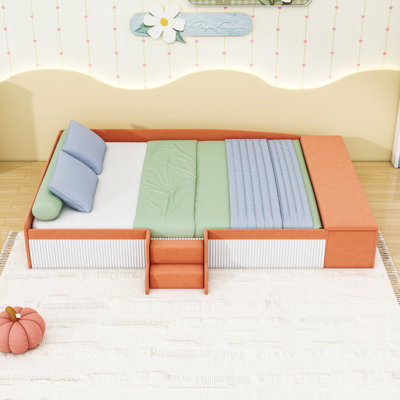 Lit rembourré pour enfant avec rangement et garde-corps