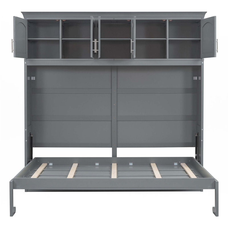 Grand lit escamotable mural avec armoires supérieures, Gris