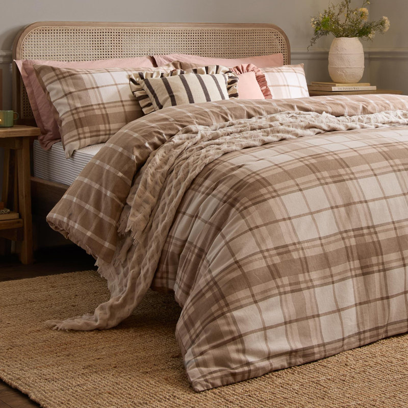 Braemar Check Cotton Chequered Duvet Cover Set, Super King Bed(260x220cm)Duvet Cover+2Pillowcases, Pink; Green Chequered