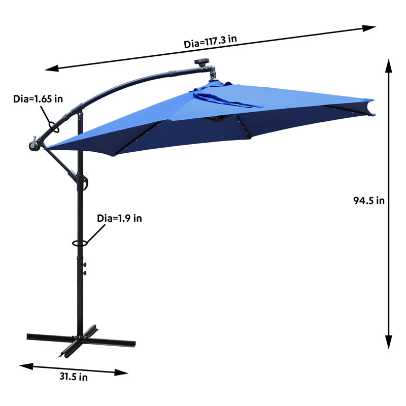 Parasol solaire suspendu en porte-à-faux 10 pi avec manivelle, Bleu marine