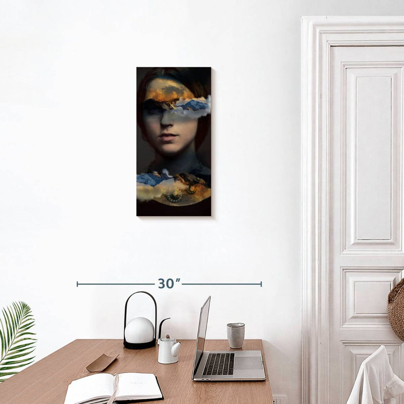 Portrait de femme dans la nature, H 24 po x l 12 po