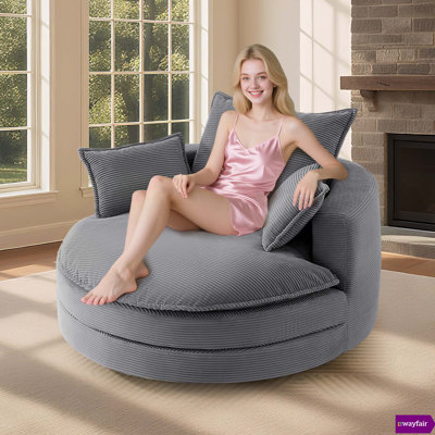 Alhertine 360°Swivel Round Sofa Chair 57.5" W with Dual-layer Cushion Design and 3 Removable Pillows