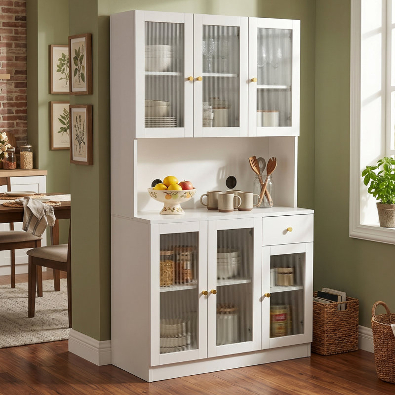Garde-manger 70,87 po, armoires décoratives, grand garde-manger avec portes et tiroir, armoire de rangement modulaire, armoire blanche pour la cuisine, la salle à manger et le salon