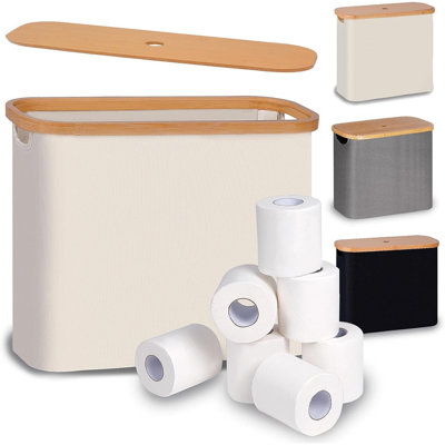 Free-Standing Toilet Paper Storage Basket With Lid – Bathroom Organizer, Beige