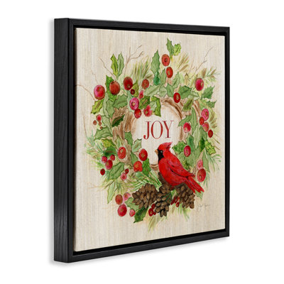 Joy Rustic Winter Wreath Giclee Art by Janet Tava