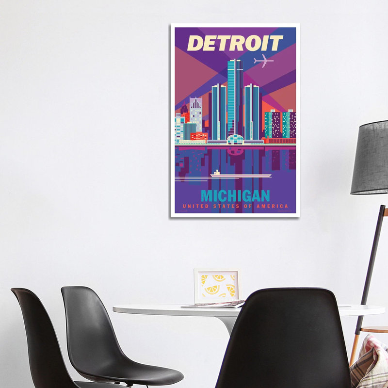 Detroit Travel Poster by Jim Zahniser - Wrapped Canvas Print, 101.6 cm H x 66.04 cm W x 1.91 cm D