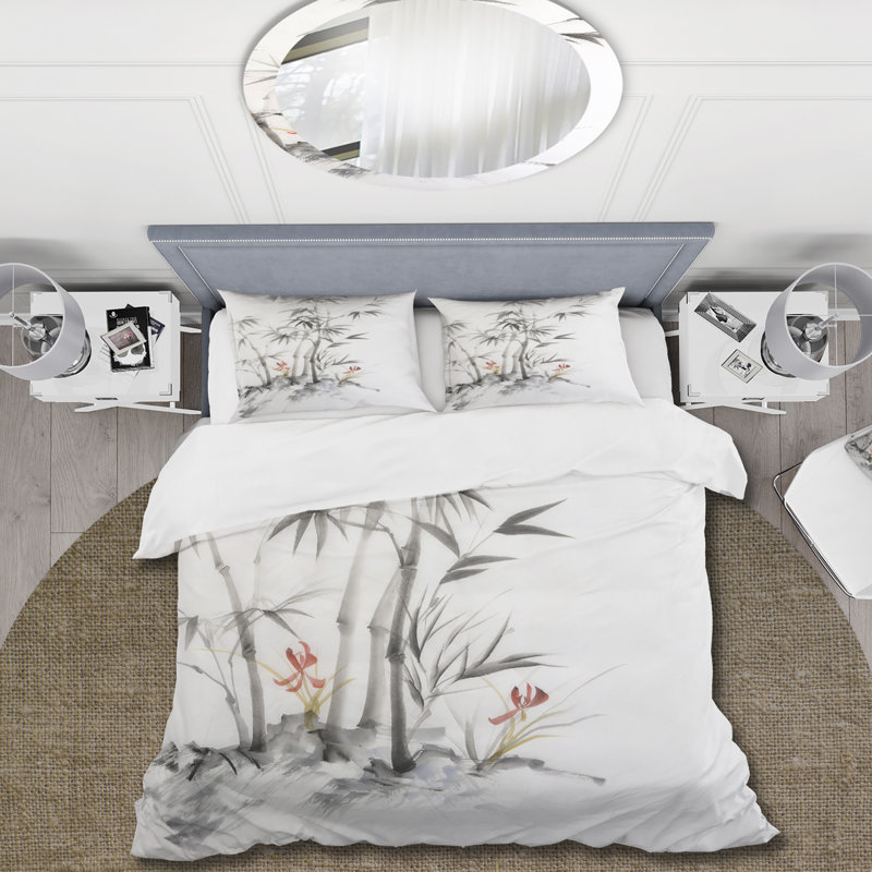 Ensemble de housse de couette traditionnel rétro en bambou monochrome III - microfibre de polyester