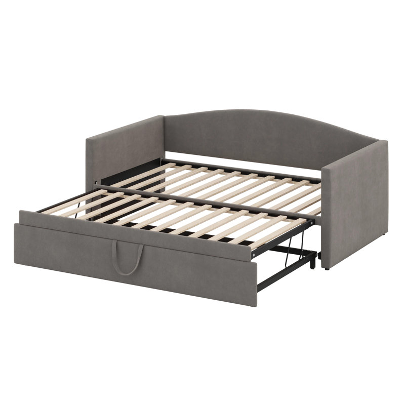 Daybed With Extended Pop Up Trundle, Gray