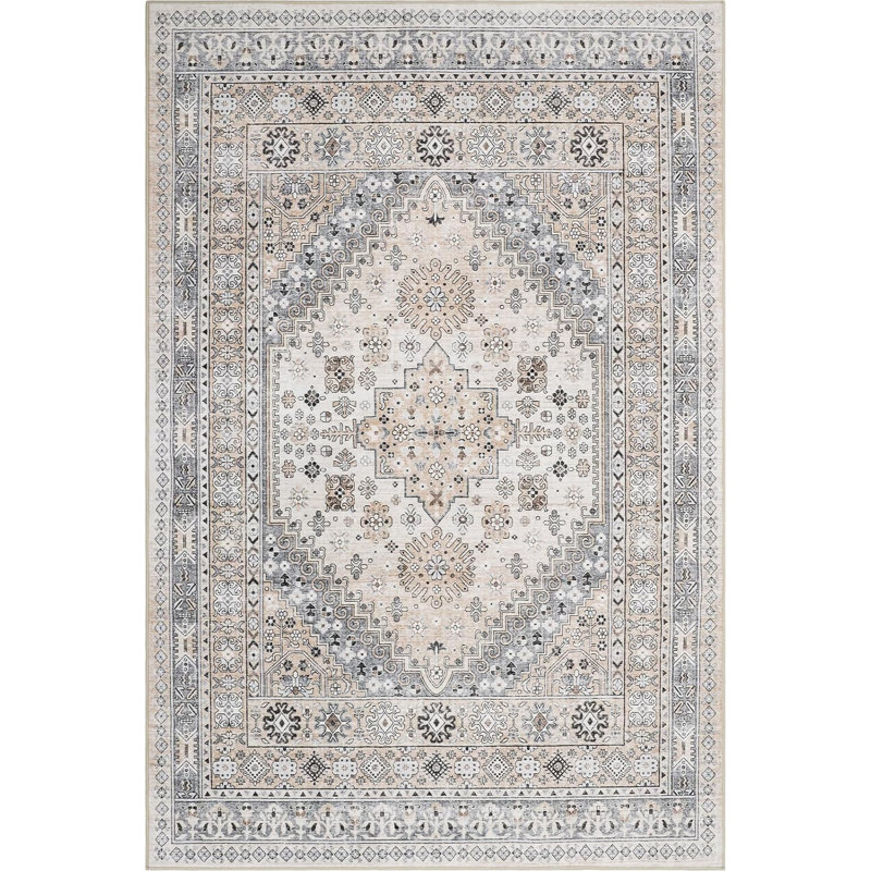 Medallion Non Slip Washable Rug(Beige), Rectangle 3' x 5'