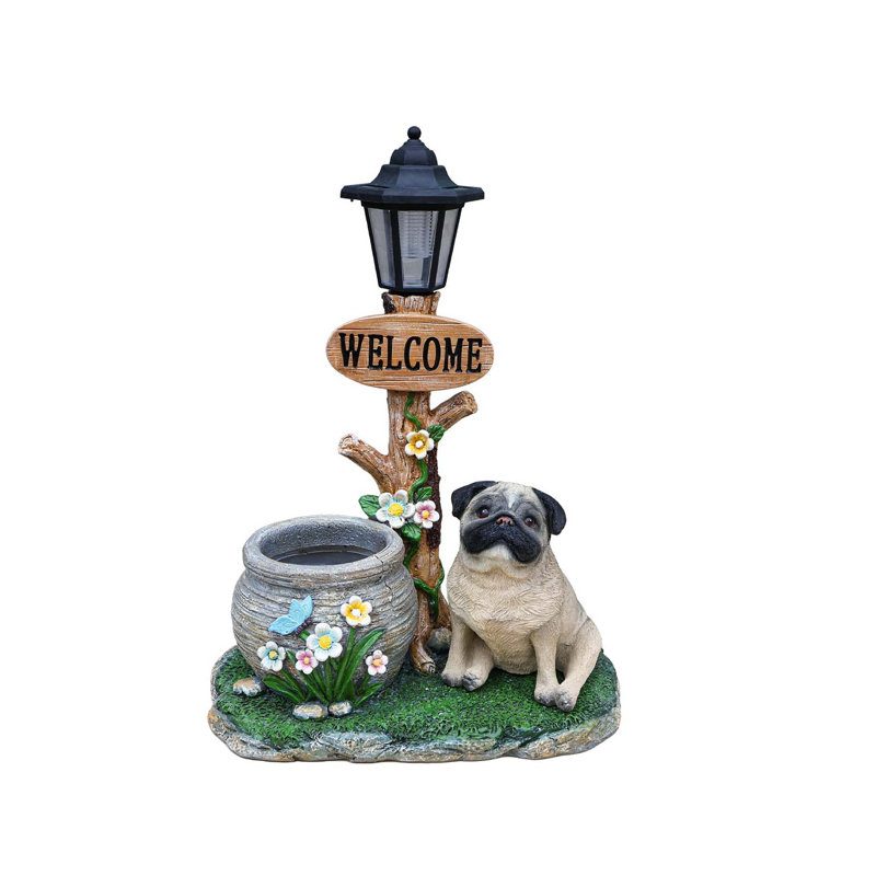 Statue de planteur de chien carlin assis