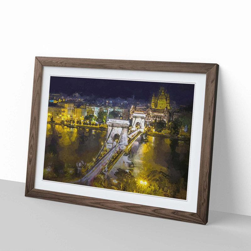 Chain Bridge in Budapest Hungary in Abstract - Picture Frame Graphic Art Print, 62cm H x 87cm W x 2cm D, Walnut Framed