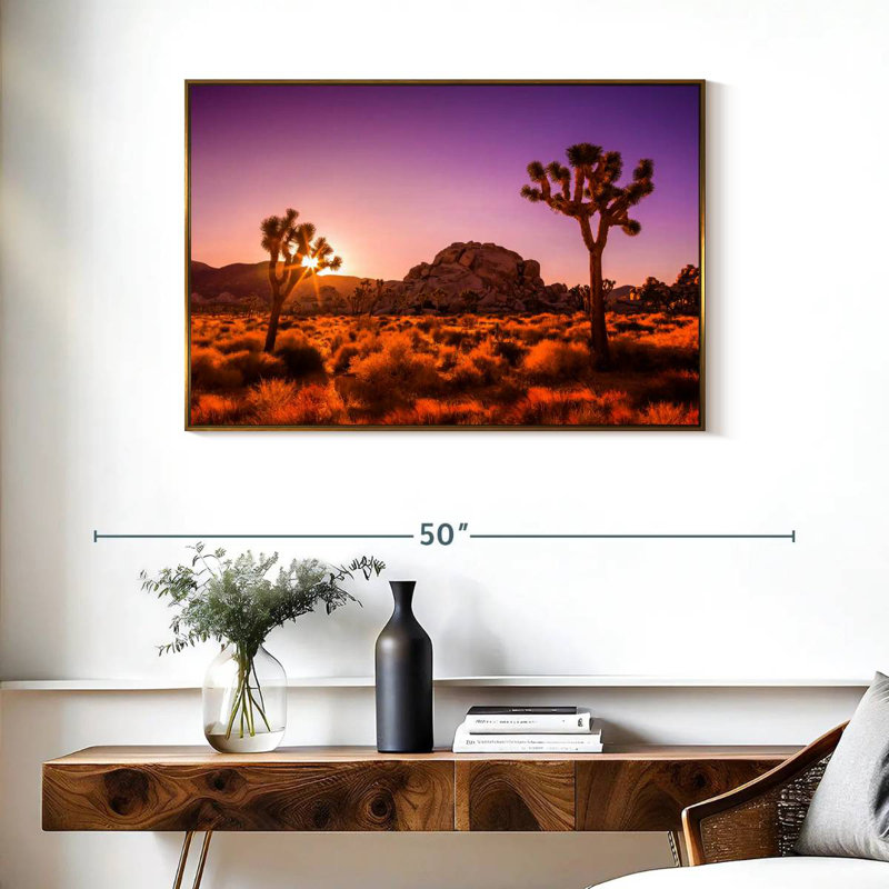 Arbres Joshua ensoleillés, Cadre flottant doré, 37 po x 25 po