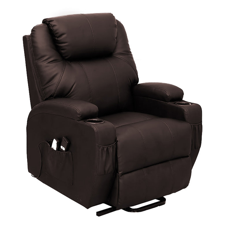 86cm Wide Faux Leather Lift Assist Standard Recliner, Brown Faux Leather