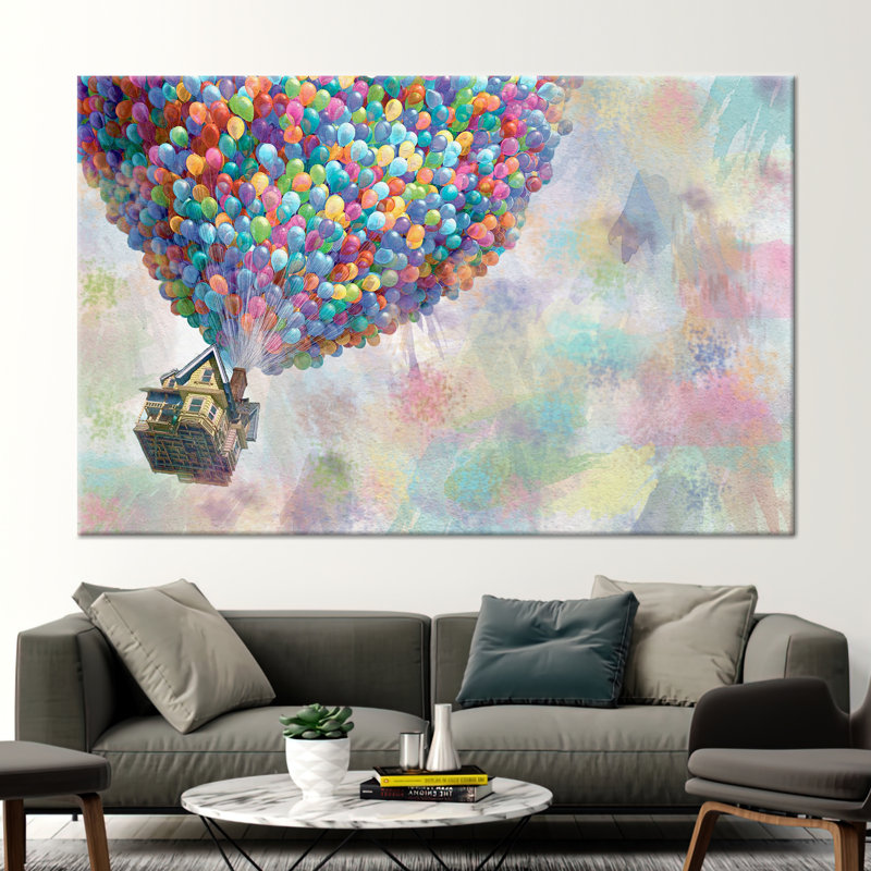 Abstract Canvas Art, Rainbow Art, Colorful Wall Art, Air Balloons Poster, Up Movie Balloons Wall Art, Up Movie Canvas,
