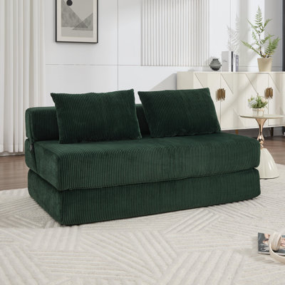 Boneless 55" Foldable Sleeper Sofa Bed Corduroy Compression Couch Bed with 2 Pillows - No Assembly Required