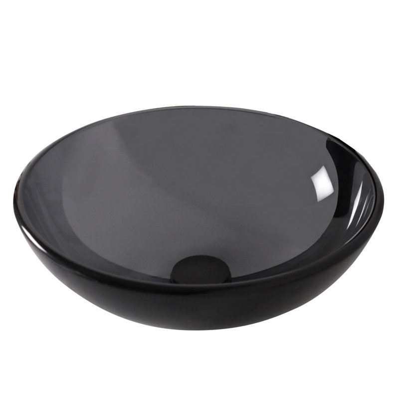 Mocoloo 15"L x 15"W Tempered Glass Bathroom Vessel Sink Brown Round Glass Artistic Bathroom Sink with Pop-up Drain, Gray