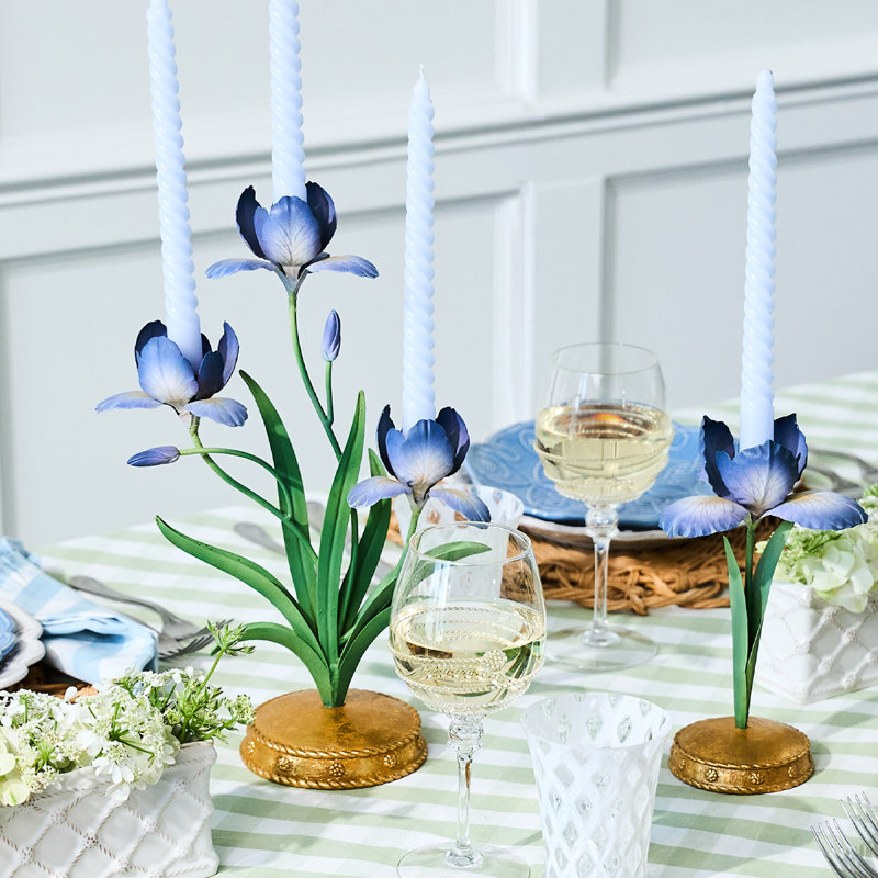Meadow Walk Iris 14" Centerpiece Candelabra - Chambray