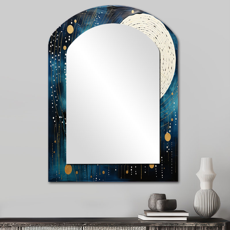 Miroir mural bleu minimaliste lune IV - minimalisme asymétrique, 34 po x 25 po