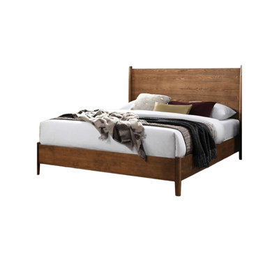 Mid - Century Modern Queen Size Bed With Walnut Solid Wood Panel Headboard, Round Tapered Legs, Mattress Ready, 1pc Only Bedframe, Modern,