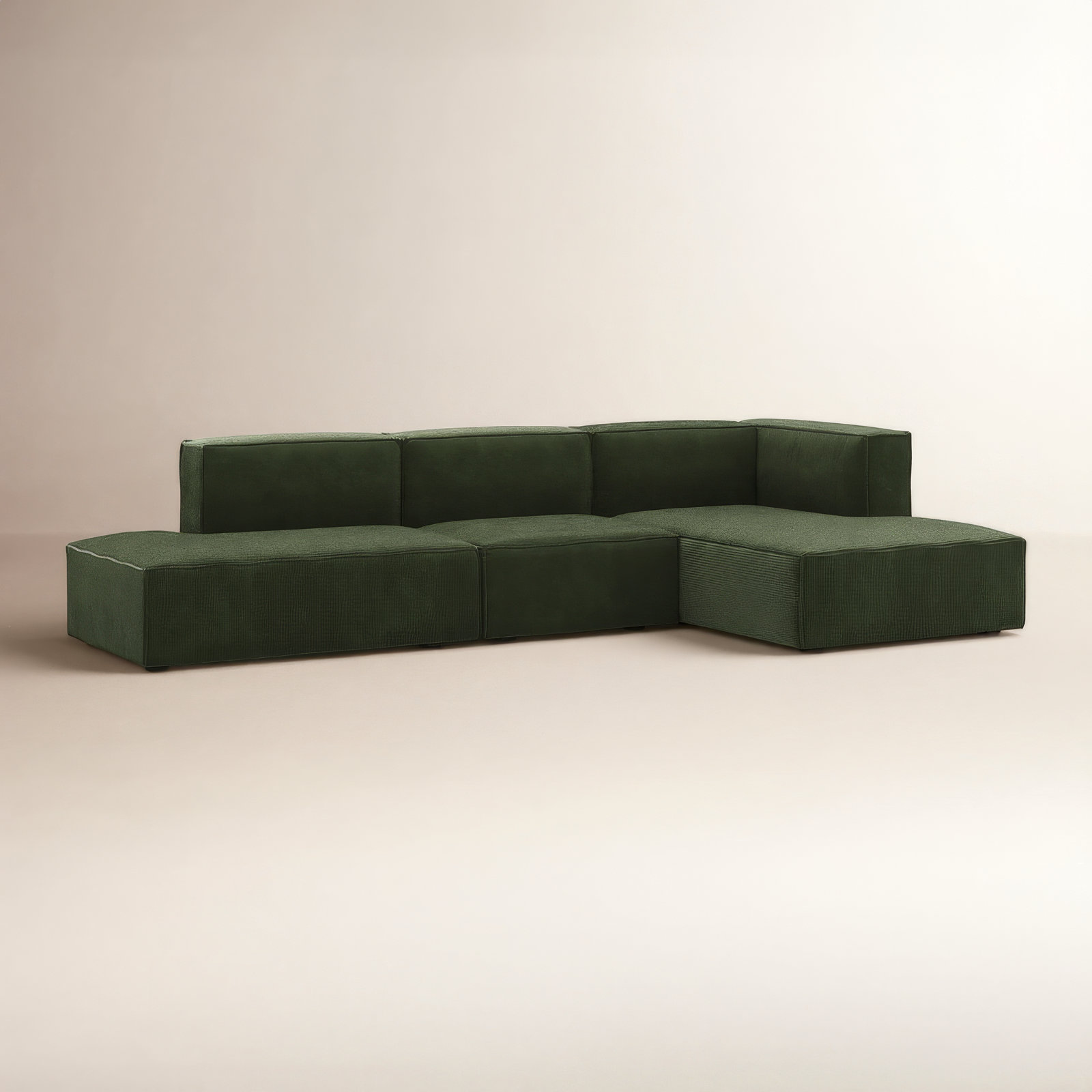 Shonnard Modular Sofa and Chaise, Olive Green Performance Corduroy, Right Hand Facing