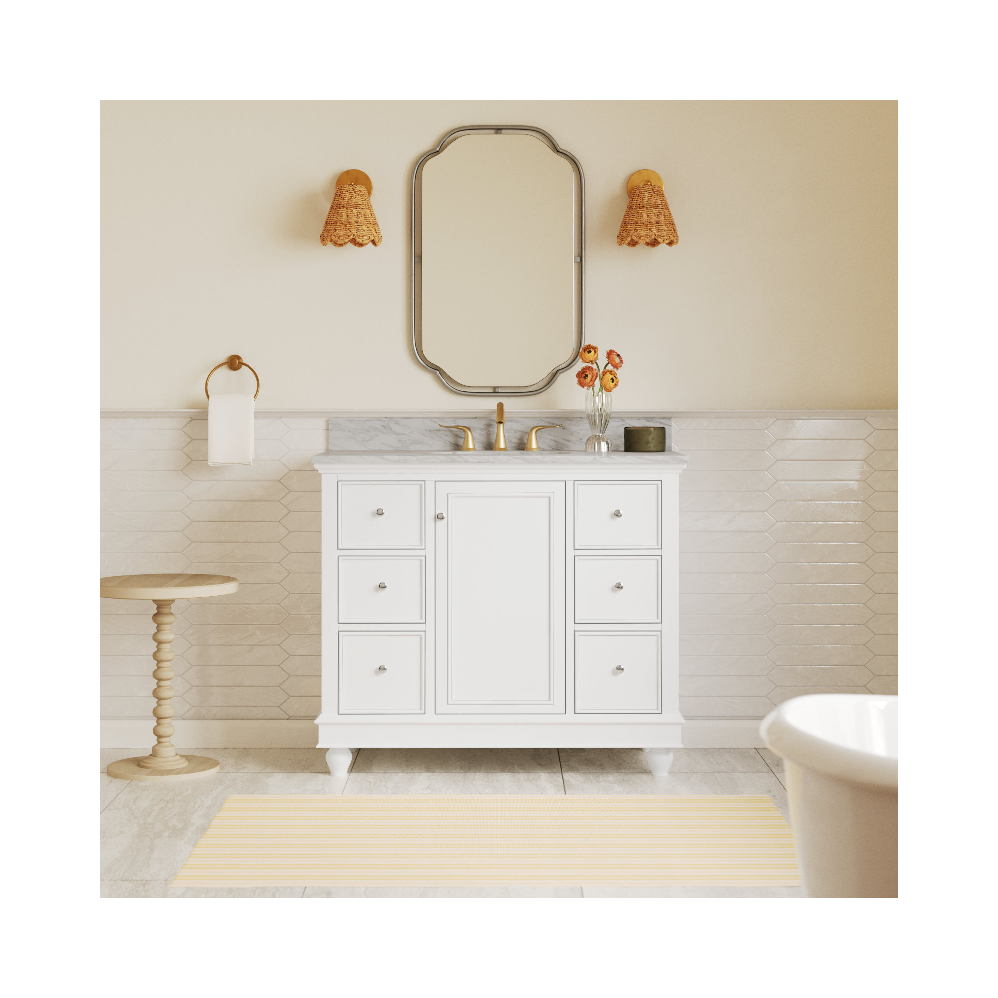 Ferdinand 42'' Single Bathroom Vanity, Carrara Marble, White