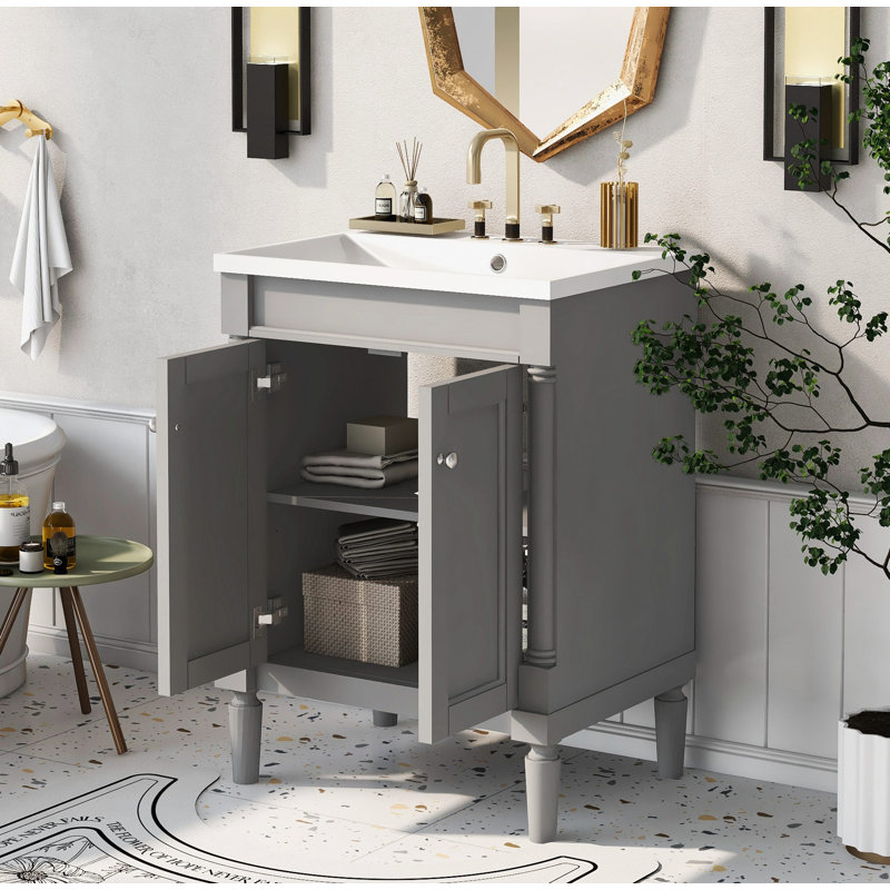 Ensemble de meuble-lavabo simple 24 po avec plateau Dainel, gris