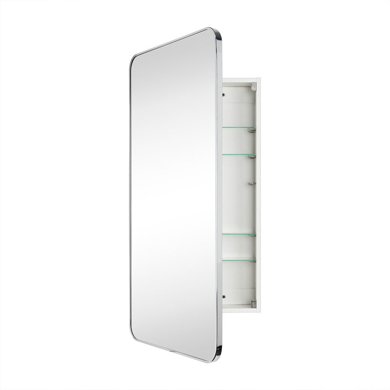 Armoire à pharmacie encastrée ou à fixation en surface avec tablettes réglables Garnes, Nickel poli