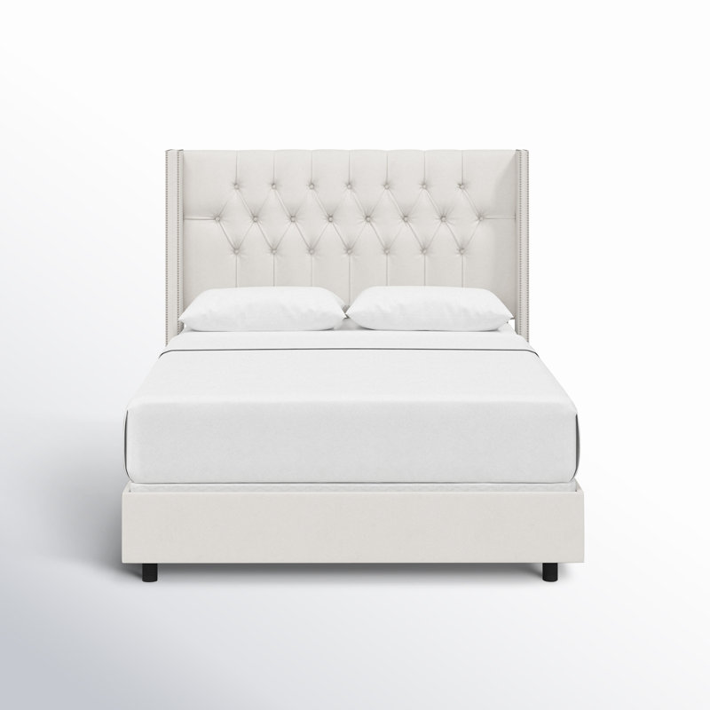Lit tapissier standard Breckin, Très grand californien, Velours performance gris clair Bella