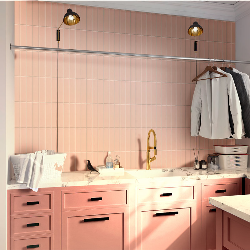 Arte 1.97 in. x 7.87 in. Ceramic Subway Wall and Floor Tile (6.48 sq. ft./case) (60-pack), Matte Pink