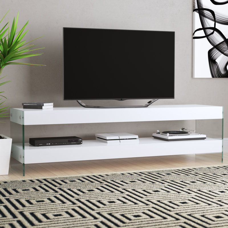 Meuble télé pour téléviseur de 78 po ou moins Thane, Gris haute brillance,  H 19,9 po x l 72,5 po x P 18,1 po
