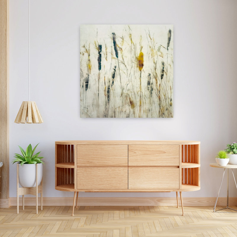 Art mural de paysage d'automne délicat avec quenouille et roseaux, H 36 po x l 36 po