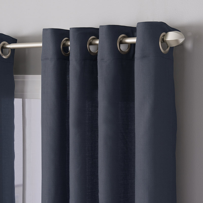 Wein Polyester / Cotton Light-Filtering Solid Color Curtain Panel with Grommet Top, 50" x 63", Navy