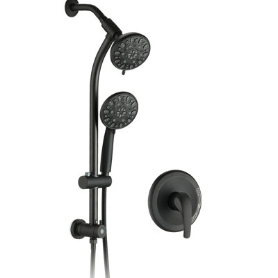 Drill- Stainless Steel Slide Bar Shower Unit With Matte Black Dual Heads And 7 Patterns Head Spa Spray Settings