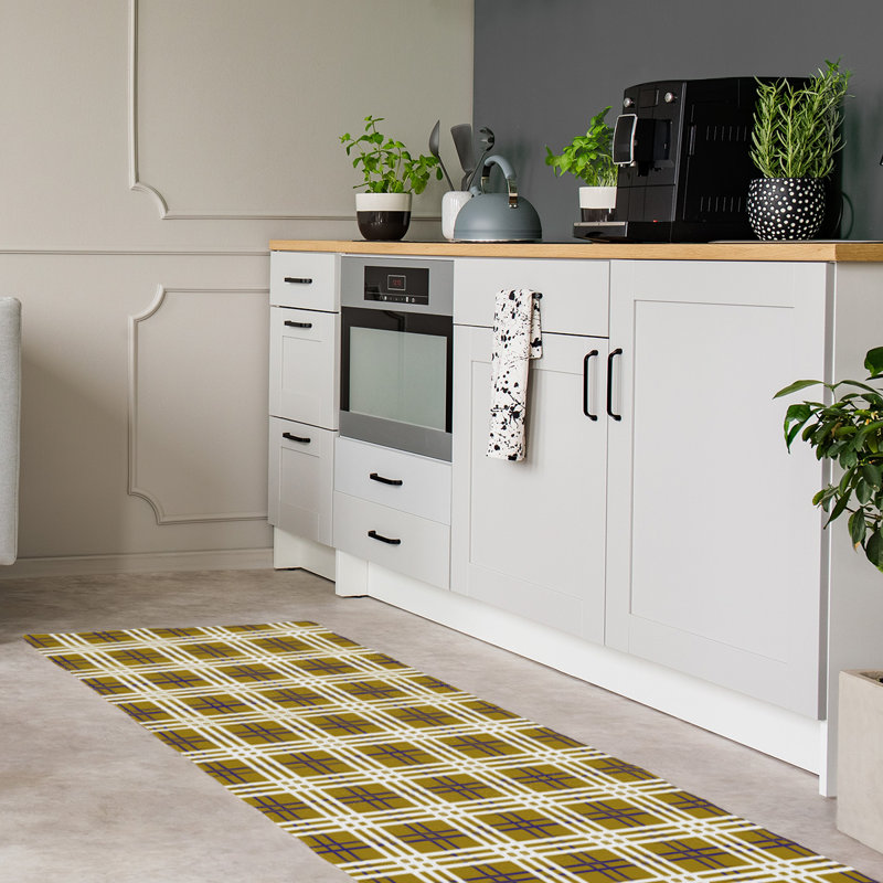 Tapis jaune à carreaux, Tapis de couloir 2 pi 6 po x 8 pi