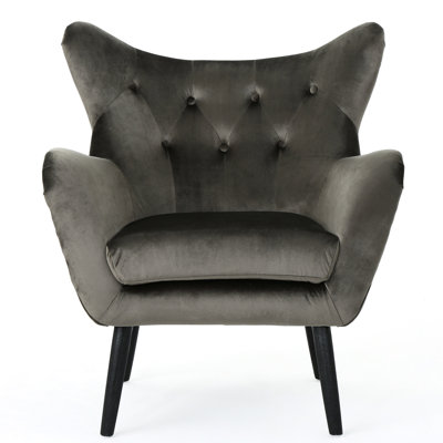 Stylish Arm Chair In Grey Velvet, Fits Any Home Decor Velvet Chair, & With Wingback Feature