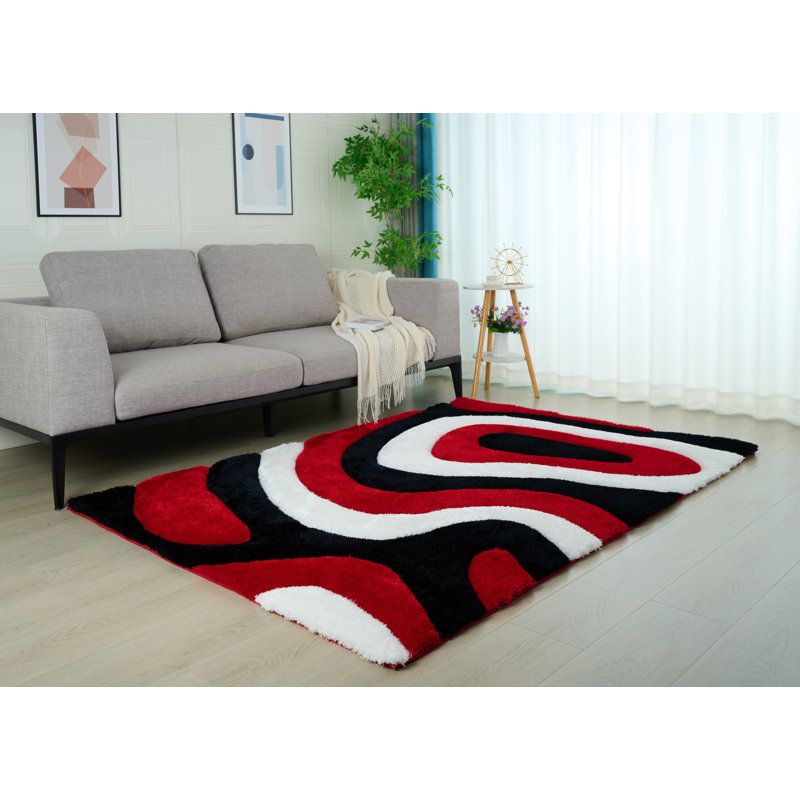Jakelyn Shag Abstract Designed Red/Black Area Rug, Rectangle 3'5" x 5'5"