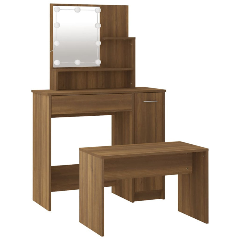 Italya Dressing Table with Mirror, Brown