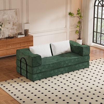 80" Convertible Couch Bed with 2 Pillows, 3-Seat Folding Floor Couch